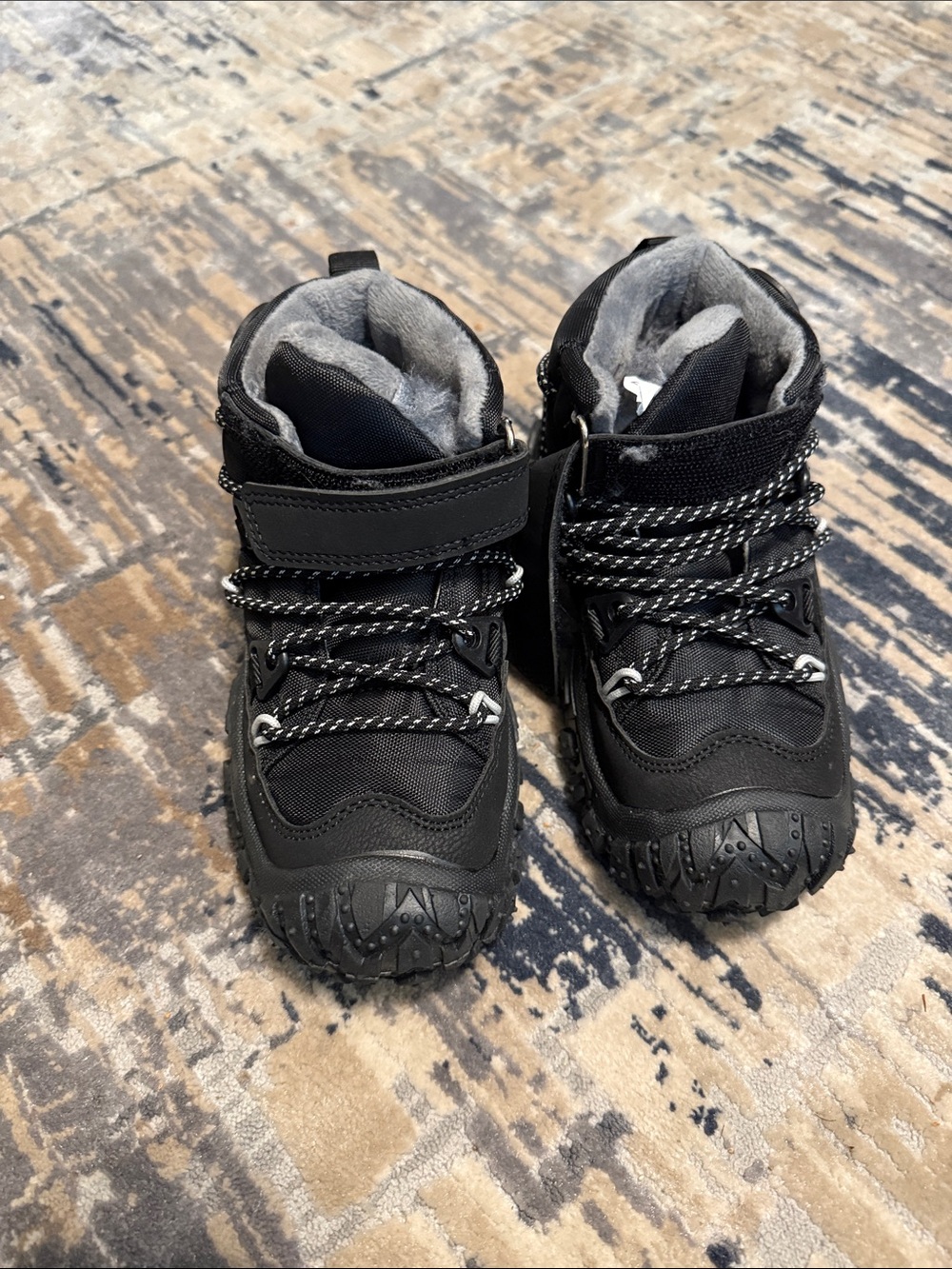 Kids Black Winter Boots with Fleece Lining